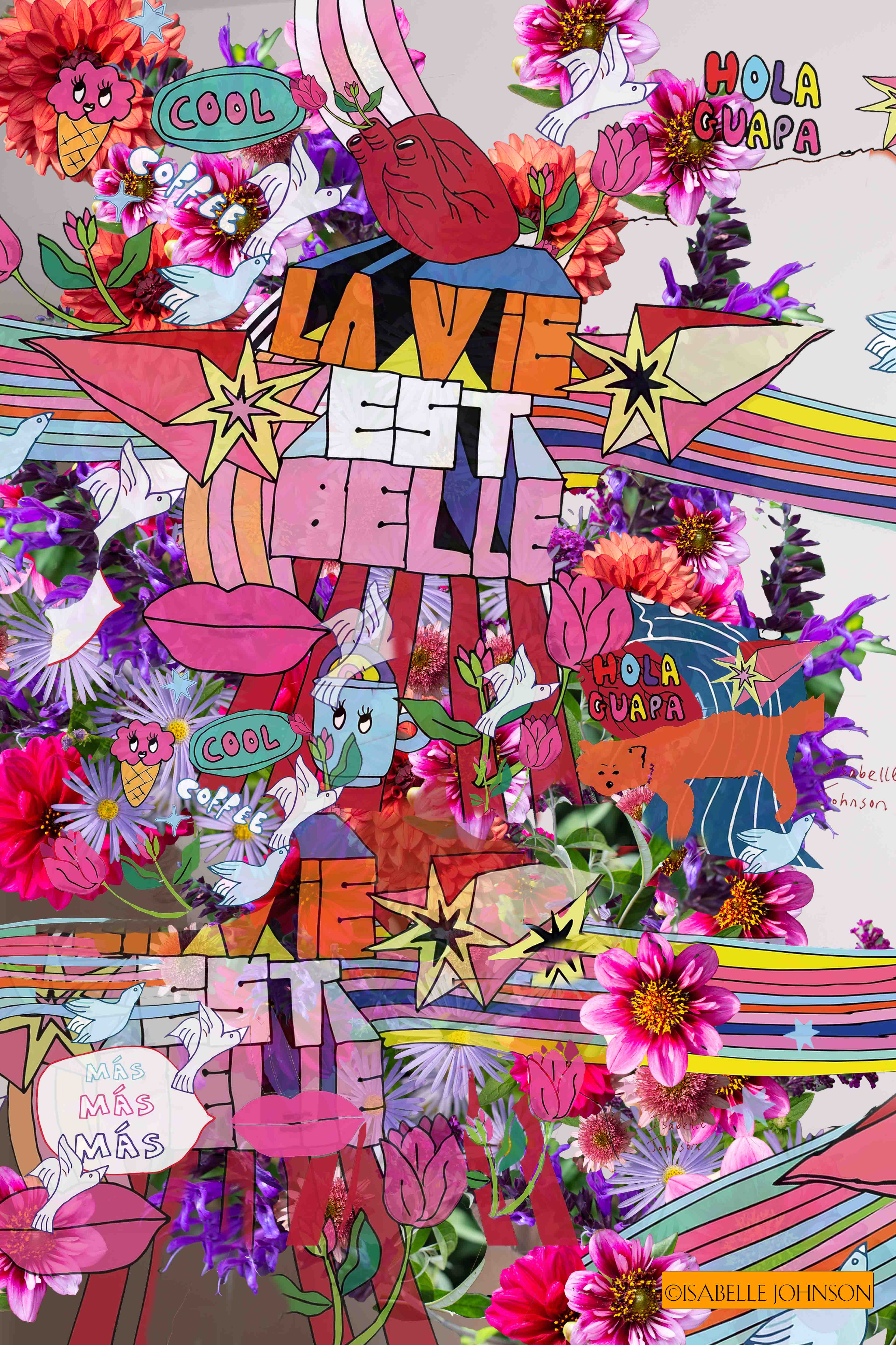 illustration and flower collage